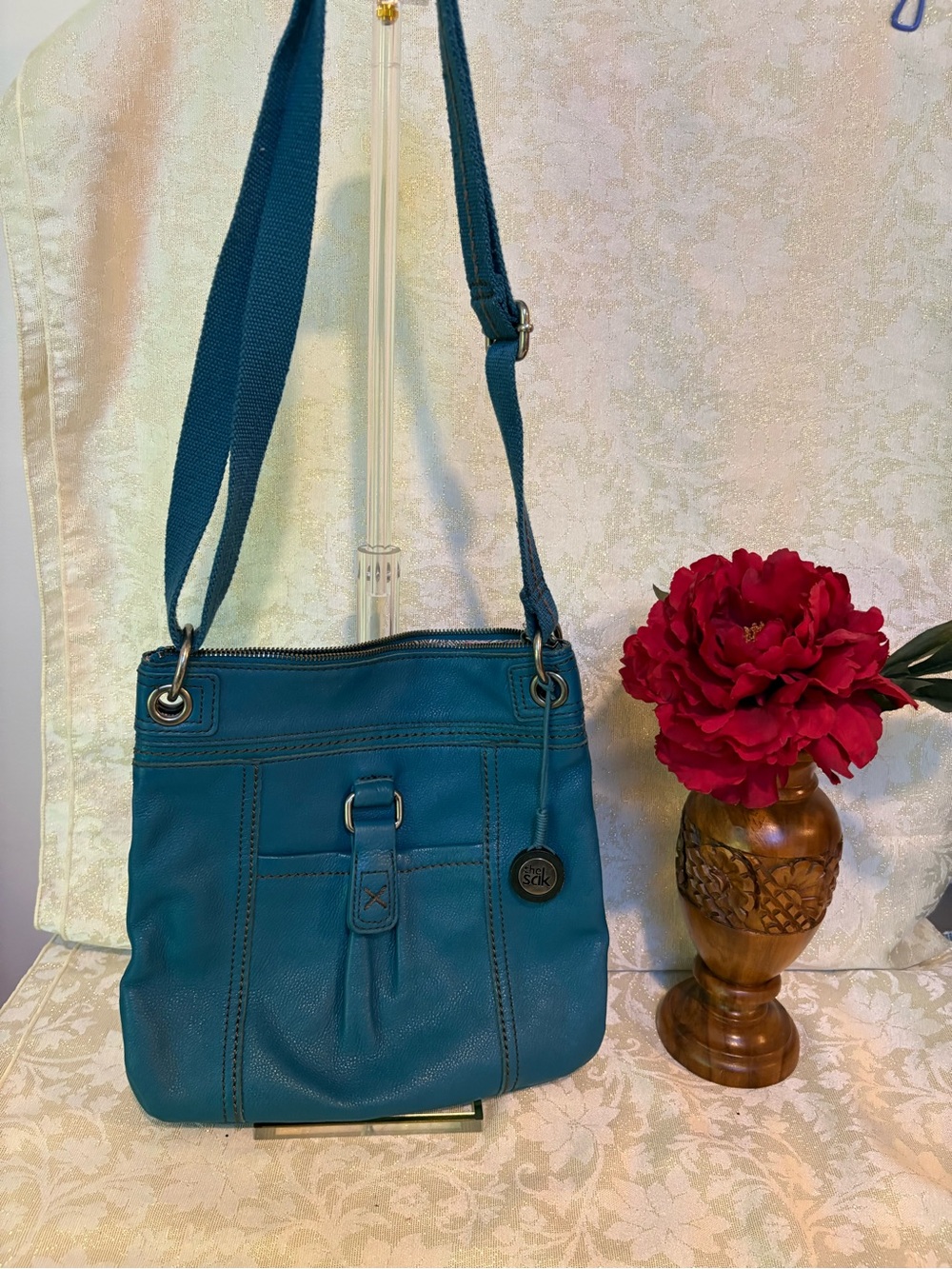 The Sak Teal Blue Leather Crossbody or Shoulder Bag - Women